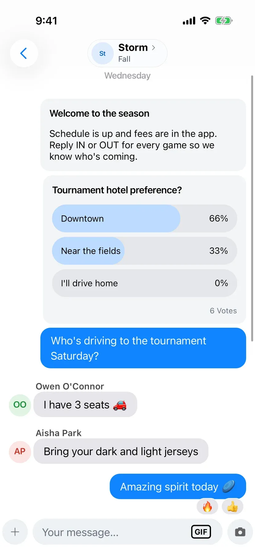 BenchApp team poll with votes